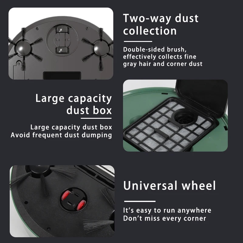 R.E.D. Shopping 3-in-1 smart sweeping robot vacuum for home, wireless with sweeping and vacuuming functions, compact design.