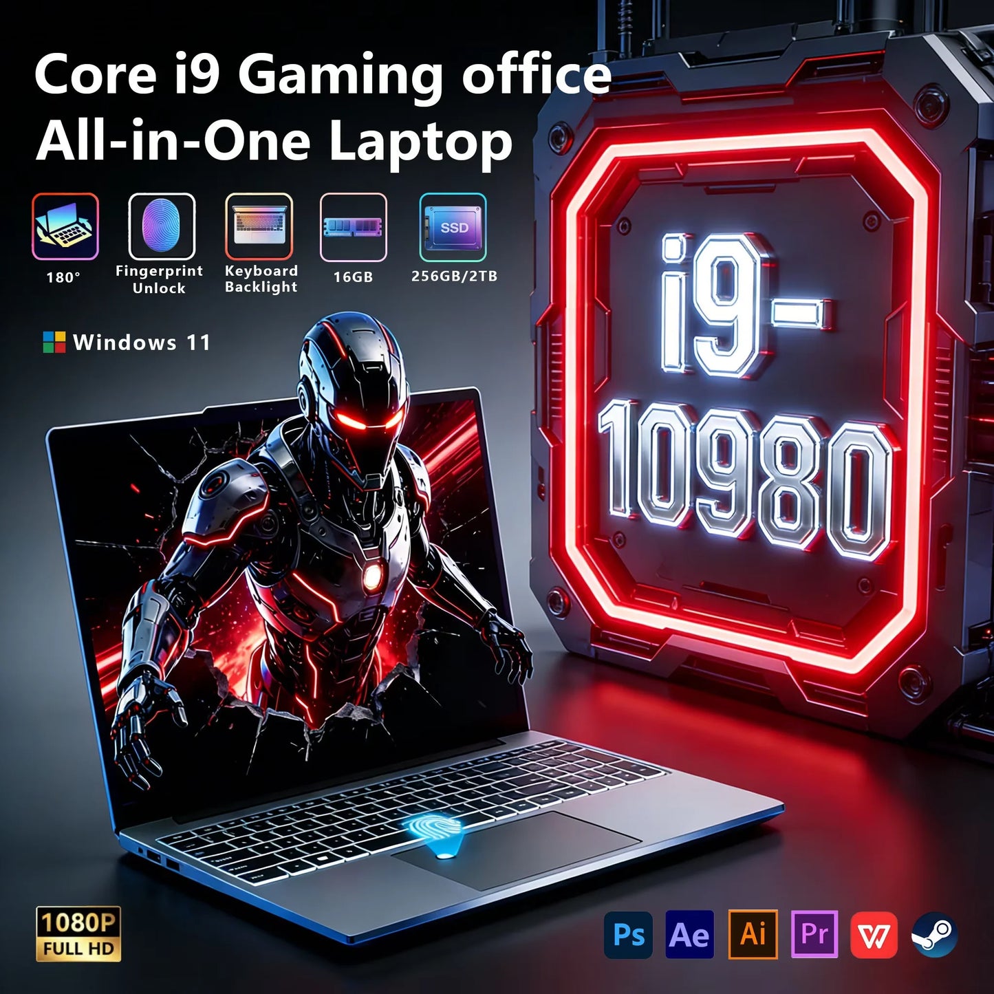Gaming & Office Laptop — Intel i9-10980HK, 16GB RAM, Up to 2TB SSD, 1080p FHD, Fingerprint Unlock