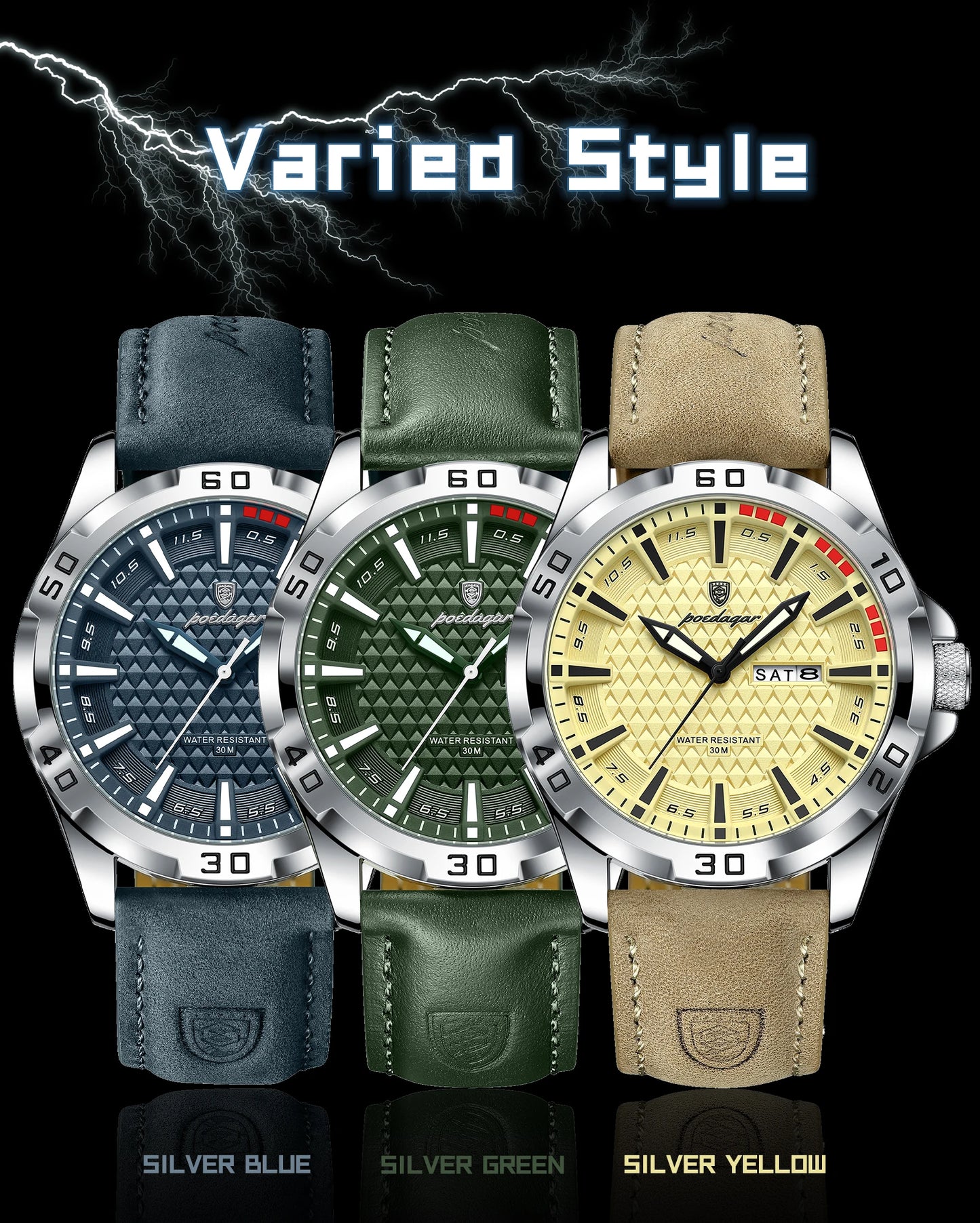POEDAGAR Men's Luxury Wristwatch – Waterproof, Luminous, Date & Week Display, Quartz Sport Leather