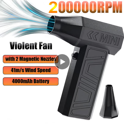 Mini Turbo Jet Fan Air Duster 200000RPM – Rechargeable Electric Blower, Adjustable Speed, LED Light