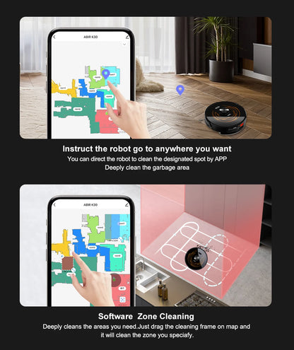 ABIR K30 Robot Vacuum Cleaner – Auto-Empty Dock, UV Spot Cleaning, 6500Pa, Multi-Floor Map
