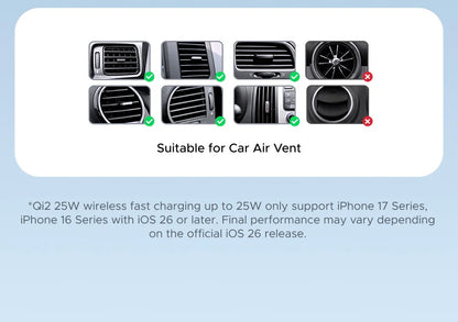 UGREEN Qi2.2 25W Magnetic Car Phone Holder & Wireless Charger | MagSafe Compatible for iPhone 17/16 Pro Max