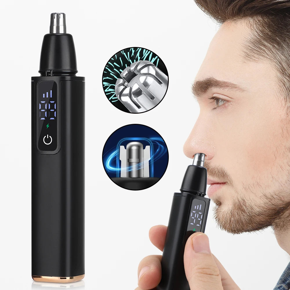 Rechargeable R.E.D. electric nose hair and facial trimmer with stainless steel blades, portable, washable, for painless grooming.