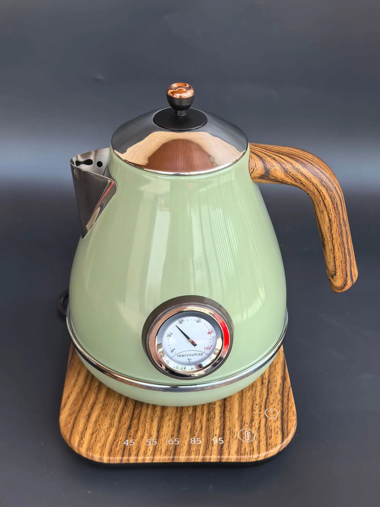 Vintage Wooden Grain Electric Kettle – 1.7L, 304 Stainless Steel, Temperature Control, 220V
