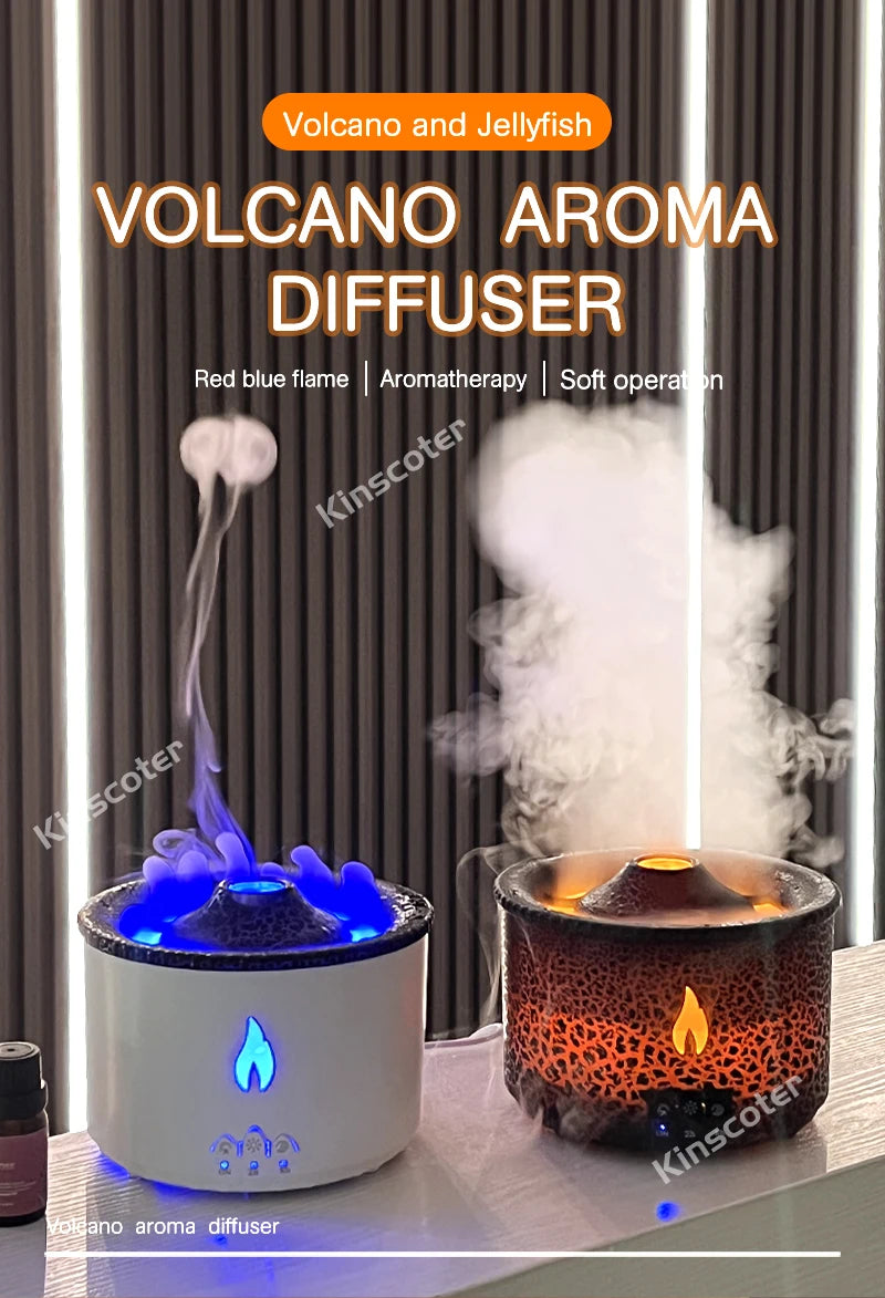 KINSCOTER Volcano Flame Aroma Diffuser & Humidifier 360ml – Jellyfish Smoke Ring Effect