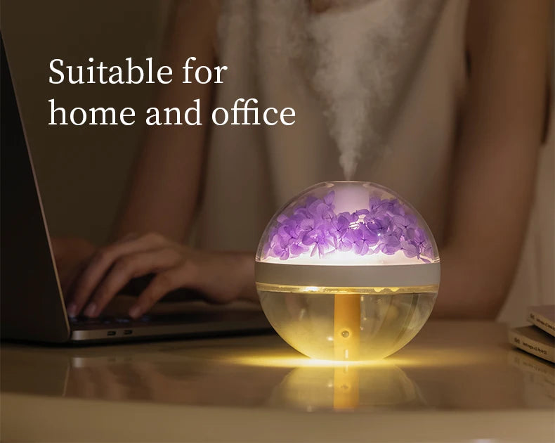 USB Rechargeable Air Humidifier 270ml — 800mAh Battery, Colour LED Light, Mist Maker, Flower Design