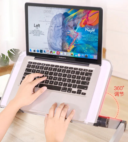 Adjustable Folding Laptop Desk for Bed – Portable Notebook Stand with Cooling Fan