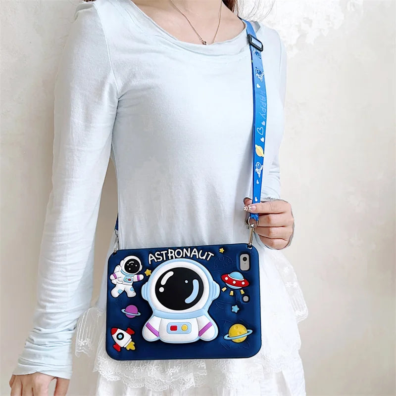 3D Cartoon Astronaut Kids iPad Case – Silicone, Shockproof, Kickstand, iPad Mini/Air/Pro