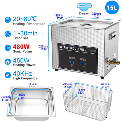 Ultrasonic Cleaner Bath 800ml–30L – Heated 35W–900W Portable Washing Machine, EU/UK/AU/US Plug