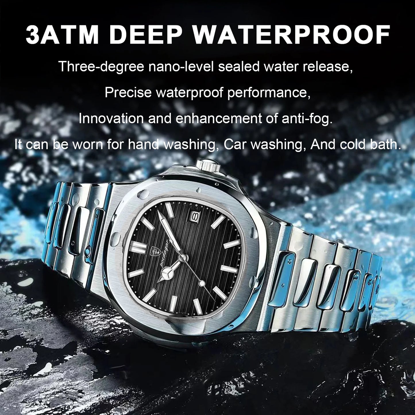 POEDAGAR Men's Luxury Sport Watch – Square Dial, Waterproof, Luminous, Date, Quartz
