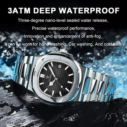 POEDAGAR Men's Luxury Sport Watch – Square Dial, Waterproof, Luminous, Date, Quartz