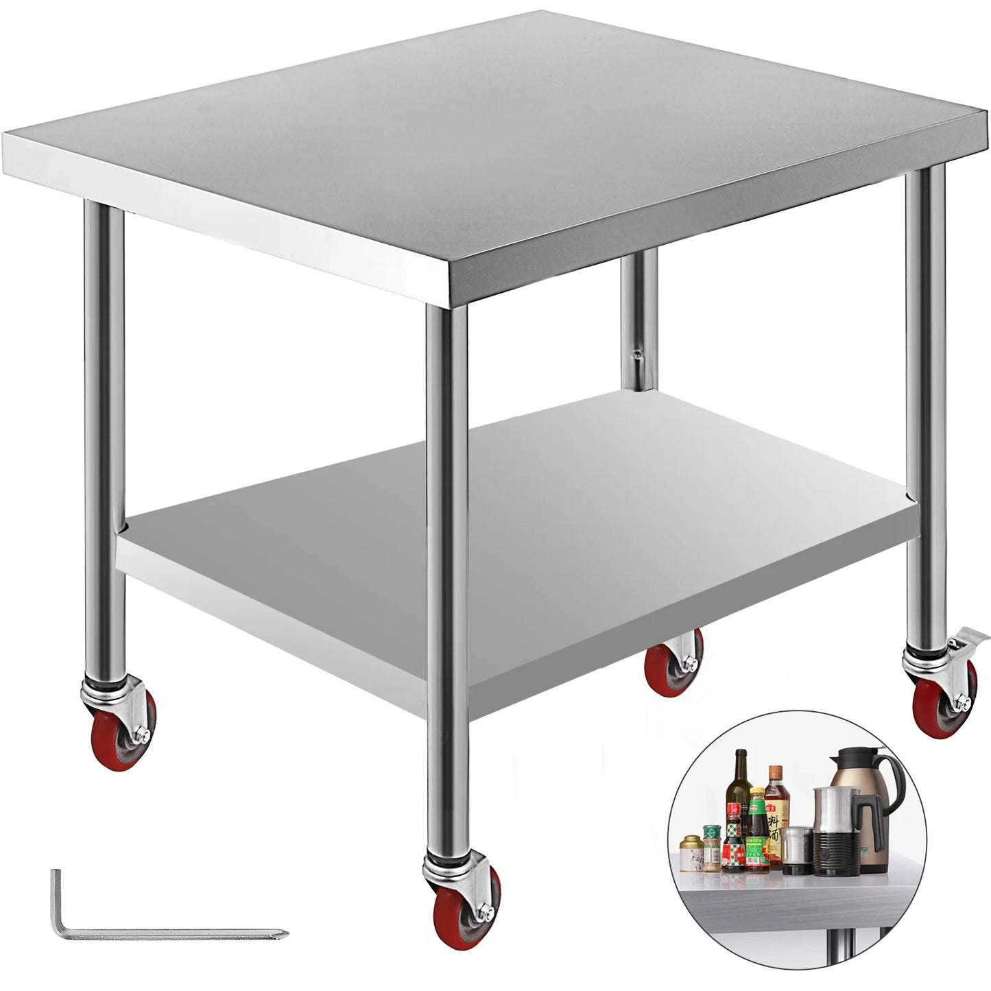 SucceBuy Stainless Steel Commercial Kitchen Worktable – Shelves & Caster Wheels