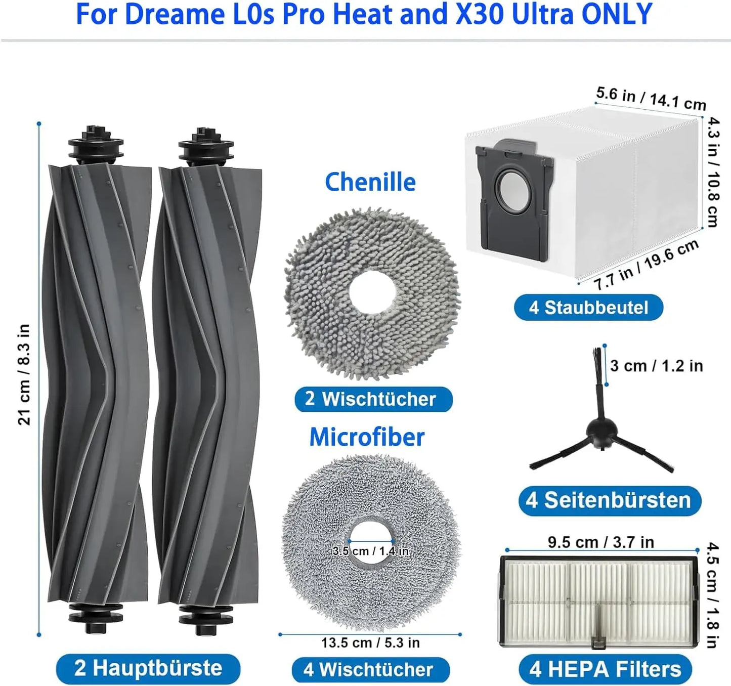 Dreame L10s Pro Ultra Heat / X30 Ultra / X30 Pro Robot Vacuum Spare Parts – Brush, Filter, Mop & Dust Bag
