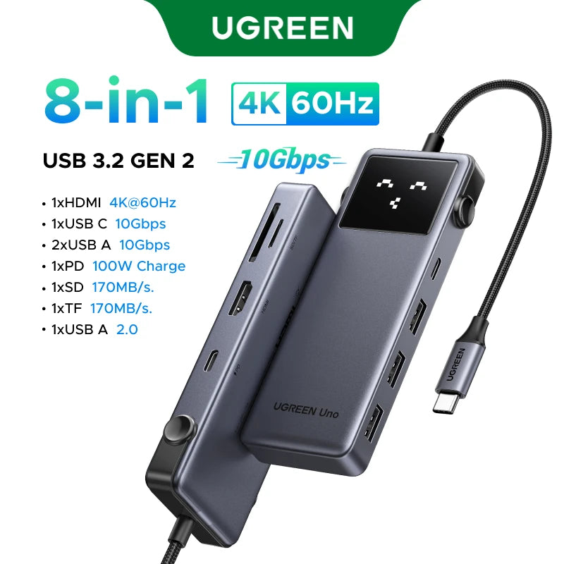 UGREEN Uno USB-C Hub – 4K60Hz HDMI, 1Gbps LAN, PD100W, USB 3.0