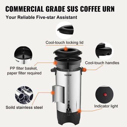 SucceBuy 50-Cup Commercial Coffee Urn – 1000W Stainless Steel Large Dispenser