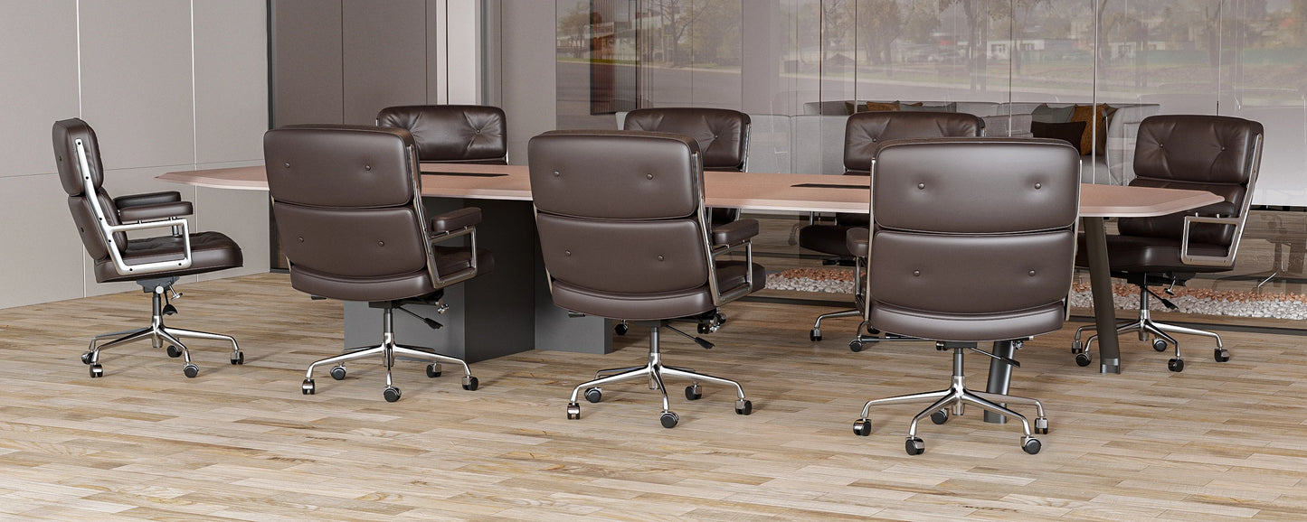 Ergonomic Executive Office Chair – Genuine Leather, Aluminum Arms, Swivel & Wheels
