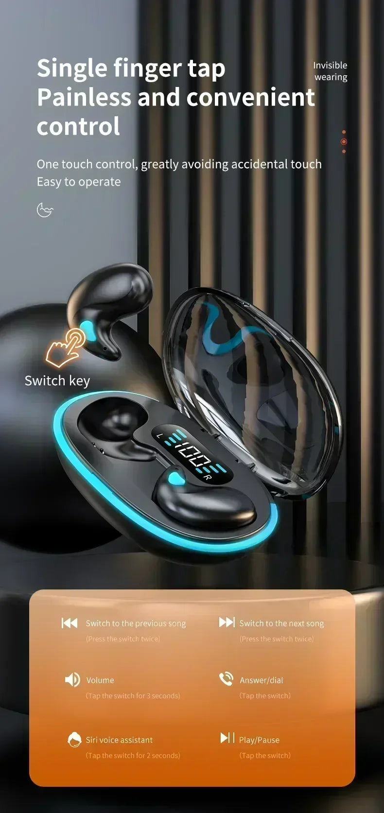 TWS Wireless Earbuds - Noise Reduction Bluetooth Earphones for Sport, Gaming & Sleep