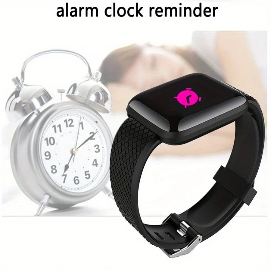 R.E.D. Shopping smartwatch with message and fitness monitoring features, display on sleek black wearable for Android and iOS devices