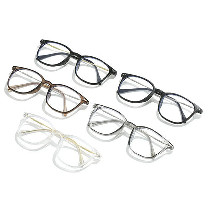 Clear round Y2K transparent computer glasses with anti-blue light lenses from R.E.D. Shopping, stylish eyewear for digital protection.
