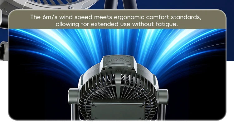 Portable 6-in-1 Outdoor Camping Fan | 10000mAh | 5 Speeds | LED Light | Hook & Remote | Rechargeable