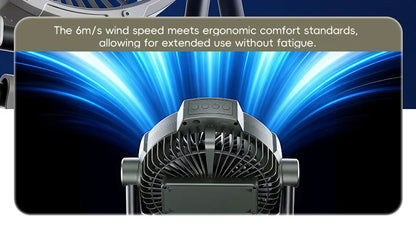 Portable 6-in-1 Outdoor Camping Fan | 10000mAh | 5 Speeds | LED Light | Hook & Remote | Rechargeable