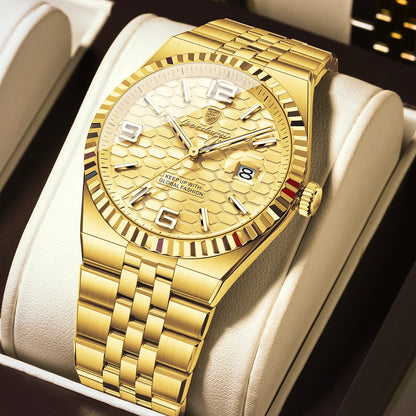 POEDAGAR Men's Luxury Watch – Stainless Steel, Waterproof, Luminous, Date Display, With Box