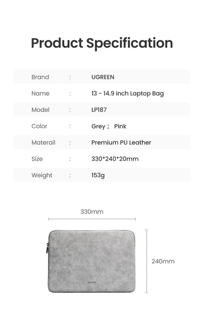 UGREEN Laptop Sleeve Bag 13.9" / 14.9" – Waterproof PU Case for MacBook, iPad, Lenovo, HP