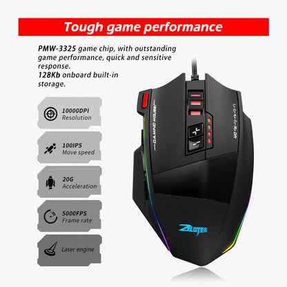 ZELOTES C13 Wired Gaming Mouse | 13 Keys | 10000 DPI | RGB | Laser Sensor | For Laptop & PC
