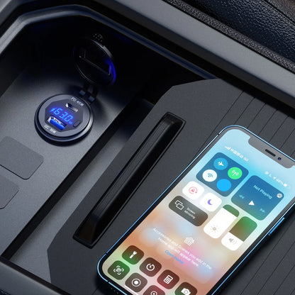 63W Aluminum USB-C Car Charger Socket – PD & QC3.0 Dual Port, 12V/24V for Car, Boat & Motorcycle