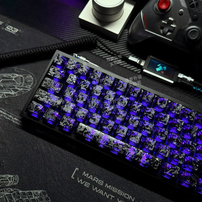 ICECARBON BLACKCARBON Forged Carbon Keycaps | Cherry Profile | Semi-Frosted | Side-Laser Engraved | 120 Keys