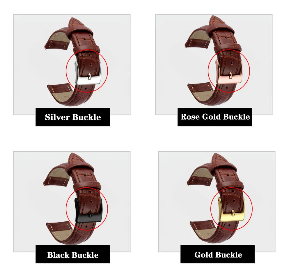 Premium Genuine Leather Watch Strap | 12–24mm, 9 Colors + Tool