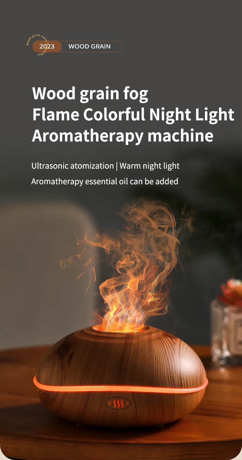HLCOME Ultrasonic Aroma Diffuser – 200ml Wood Grain, 7 Color LED, Remote Control, Essential Oil Humidifier for Home & Bedroom