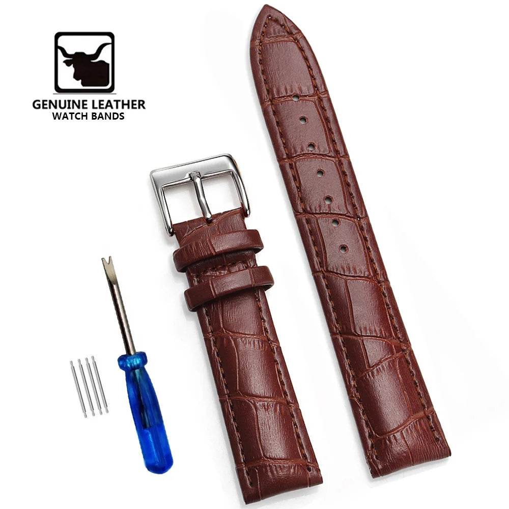 Premium Genuine Leather Watch Strap | 12–24mm, 9 Colors + Tool