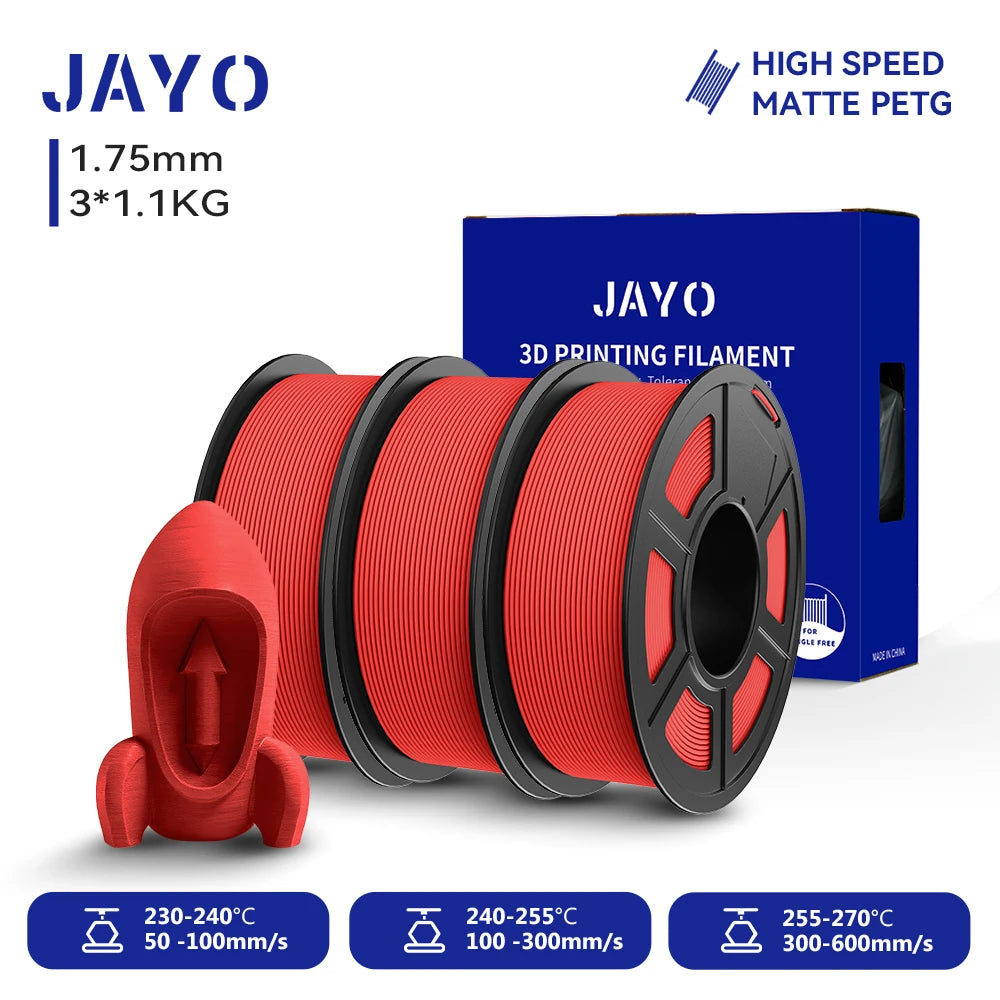 JAYO PETG/High Speed Matte PETG 3D Printing Filament 1.75MM Mix-Colors & No bubbles &Non-toxic For 3D Printer & Pen 3Rolls