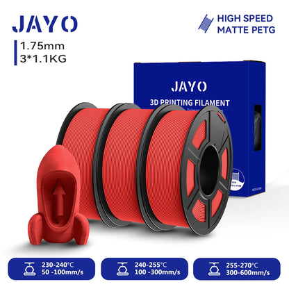 JAYO PETG/High Speed Matte PETG 3D Printing Filament 1.75MM Mix-Colors & No bubbles &Non-toxic For 3D Printer & Pen 3Rolls