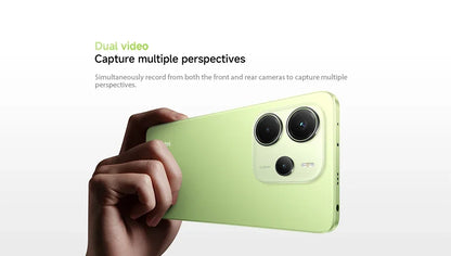 Xiaomi Redmi Note 14 smartphone with 108MP camera, 120Hz display, and MediaTek Helio G99 processor, black front view.