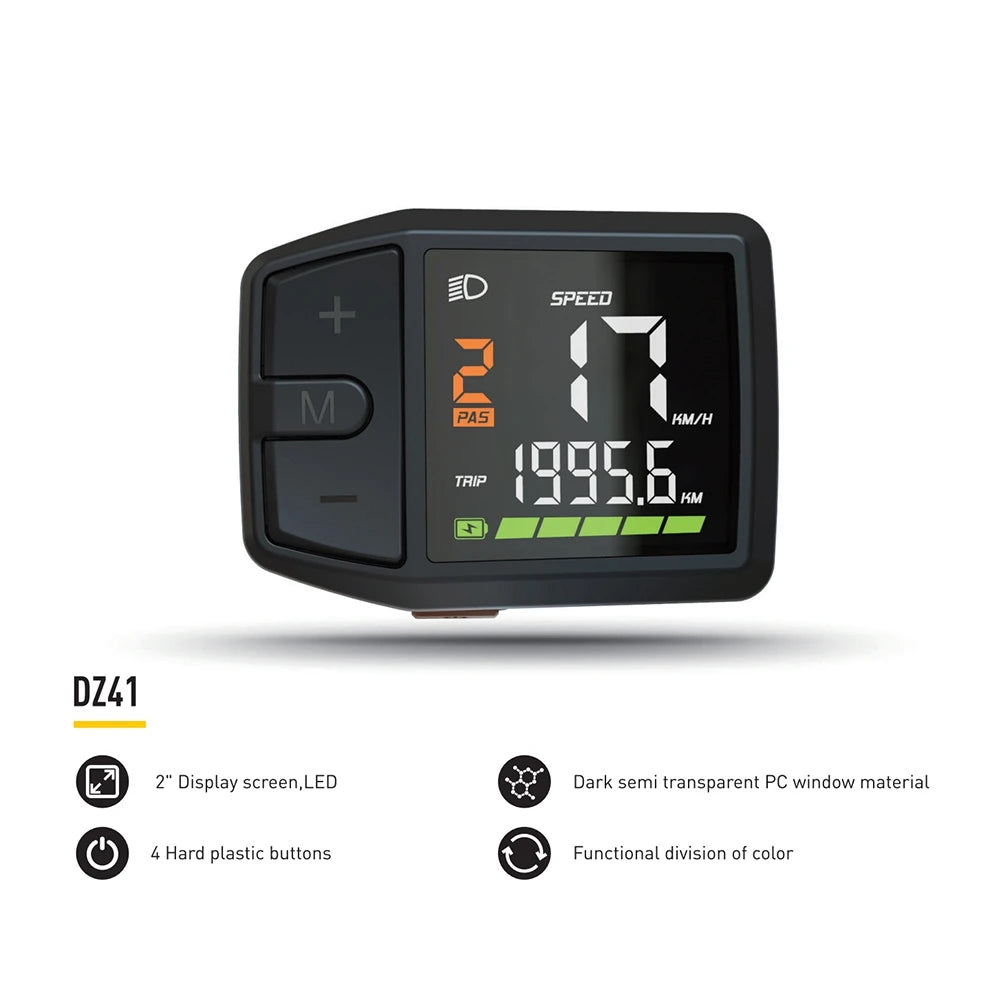 Bafang DZ41 CAN display for BBS series e-bike motors, showing digital screen with cycling data on a blue background.