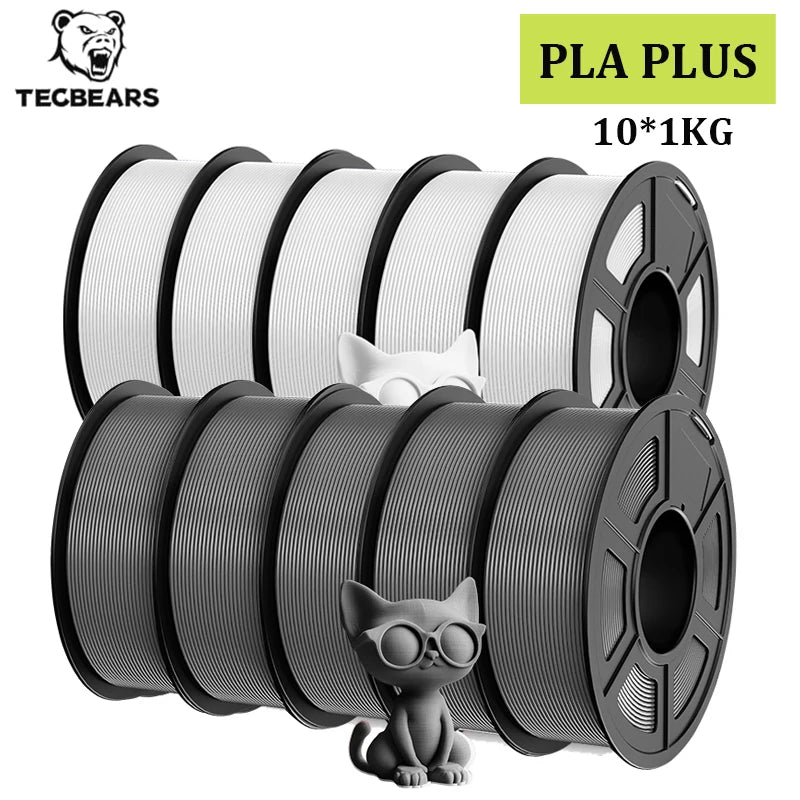 TECBEARS PLA+ Filament – 10KG Bundle, 1.75mm, Multi-Color, High Toughness, No Bubbles for FDM Printers