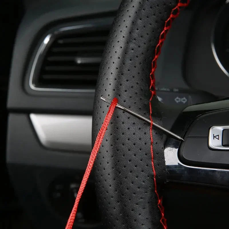 DIY Braid Steering Wheel Cover | Artificial Leather with Needles & Thread, 2 Colors, Soft Texture