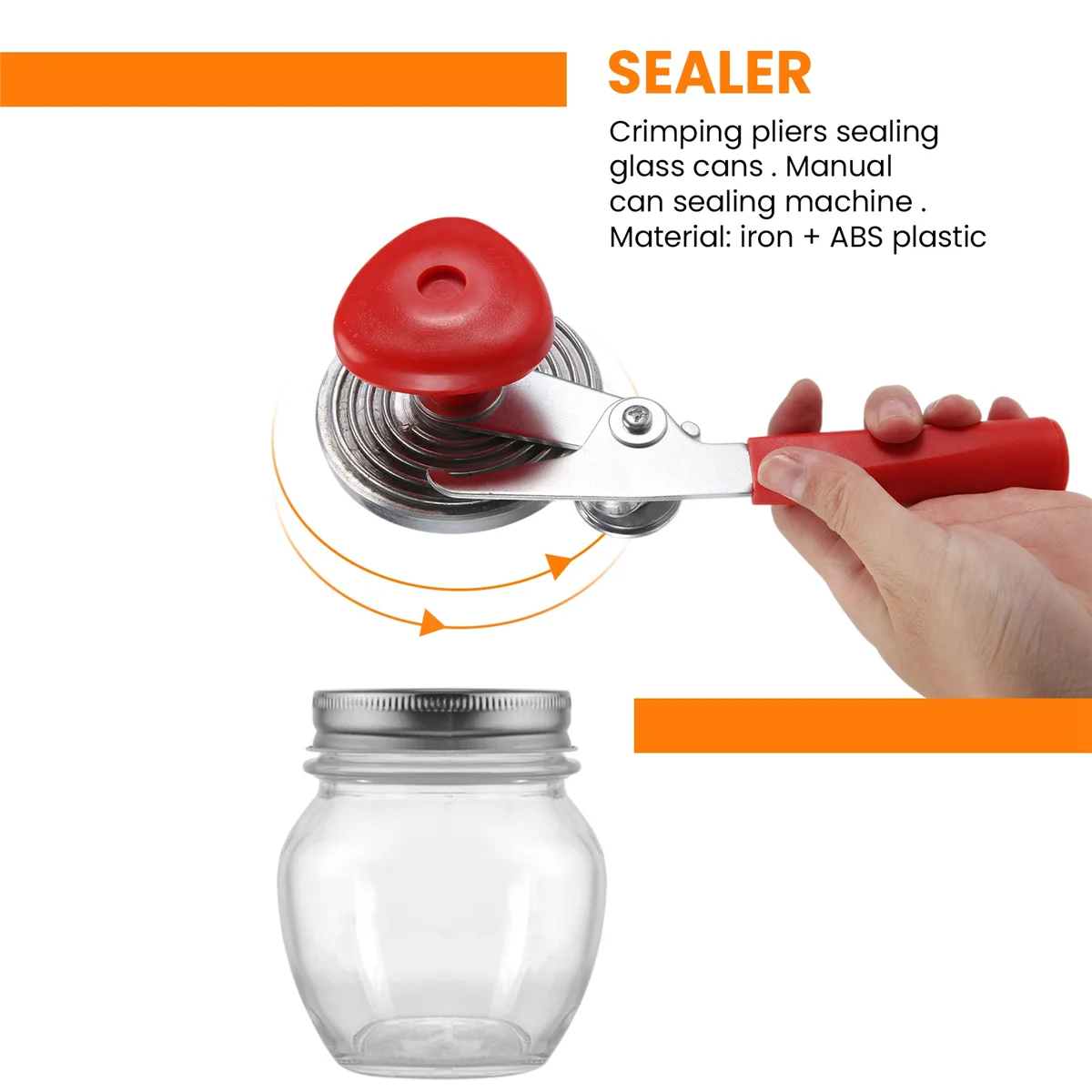 R.E.D. Shopping manual can sealer crimping device for sealing glass jars, featuring a sturdy handle and 87mm seaming capacity.