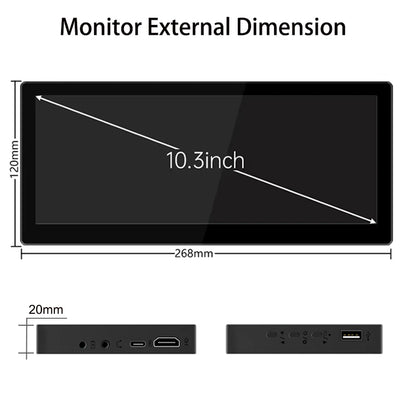 10.3" Long Strip LCD Touch Monitor – 1920x720 Secondary Display for CPU/GPU Temp, AIDA64