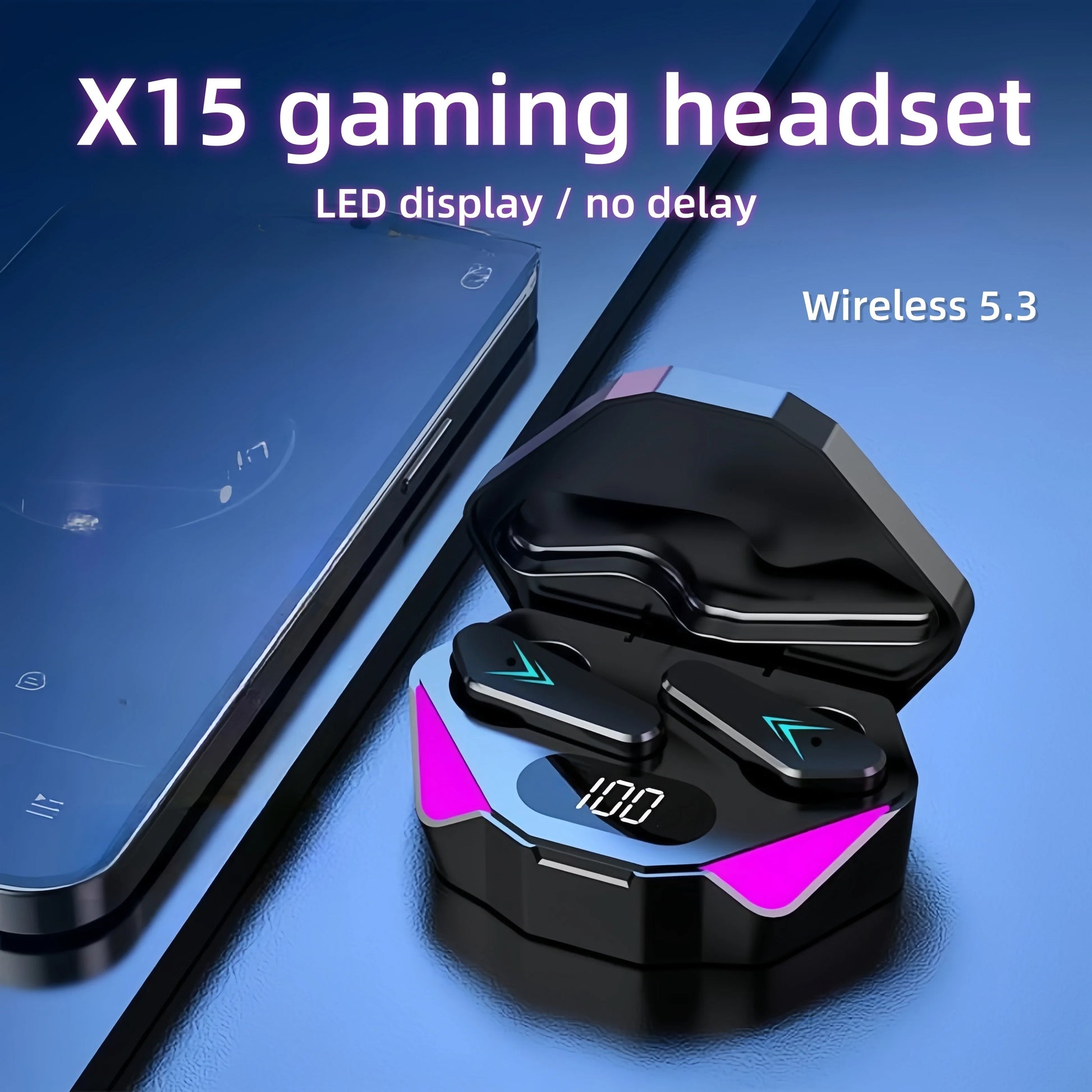 R.E.D. Shopping X15 TWS gaming earbuds with Bluetooth 5.3, hybrid driver, noise reduction, compact design, in-ear audio device