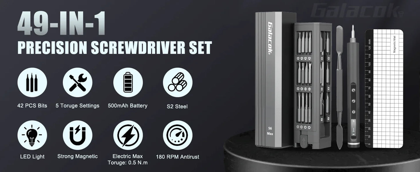 49-in-1 Electric Screwdriver Set – 5 Torque Settings, Magnetic Bits