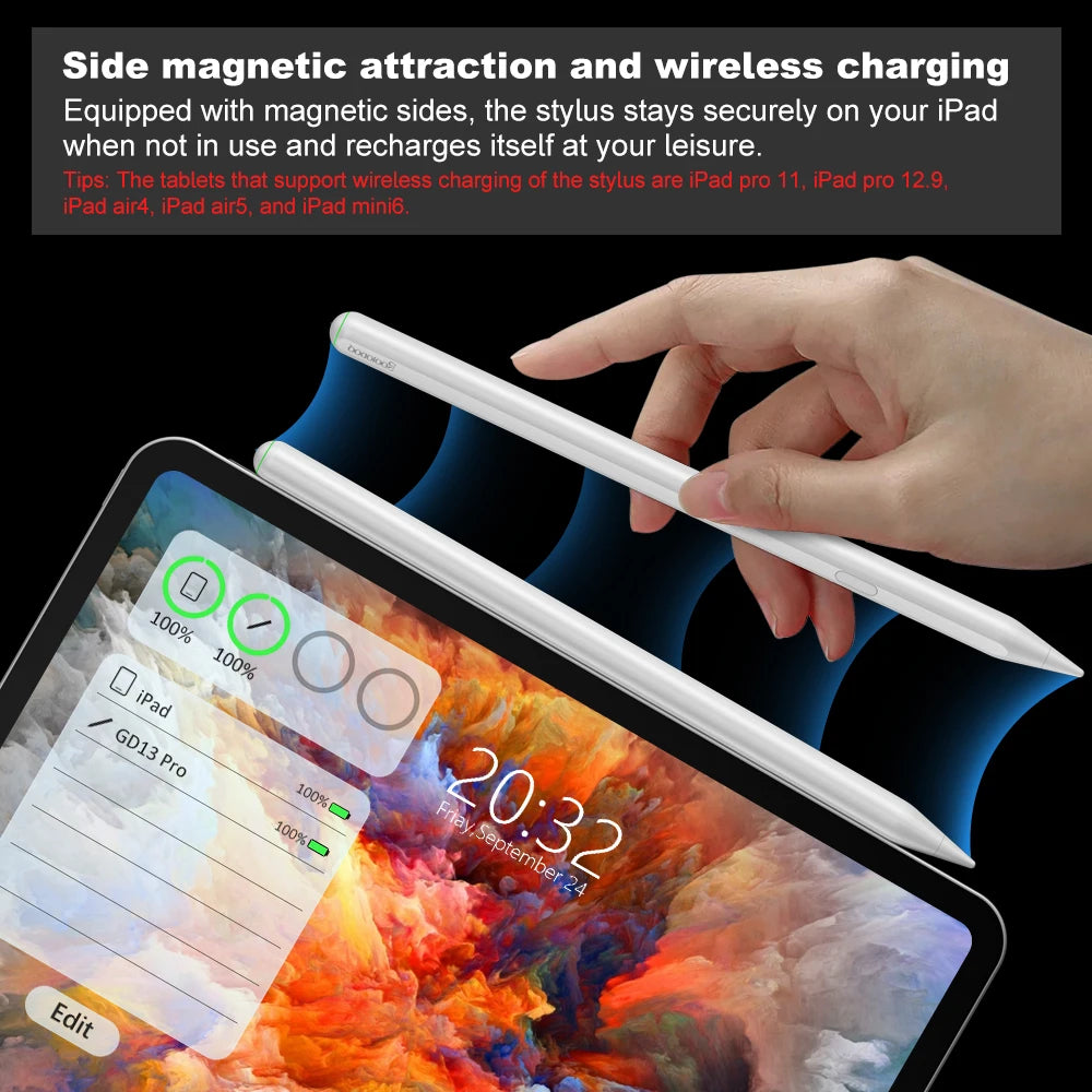 iPad Stylus Pen – Wireless Charging, Palm Rejection, Tilt Sensitivity for iPad Pro, Air, Mini