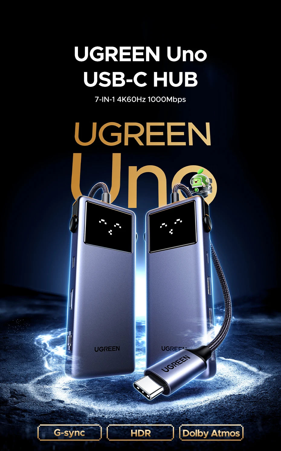 UGREEN Uno USB-C Hub – 4K60Hz HDMI, 1Gbps LAN, PD100W, USB 3.0