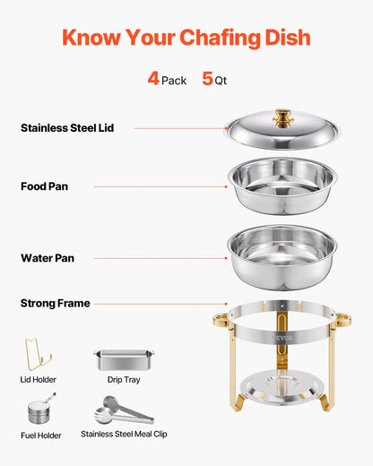 SucceBuy Chafing Dish Set 4-Pack | 9L Each | Stainless Steel | Buffet & Catering | EU