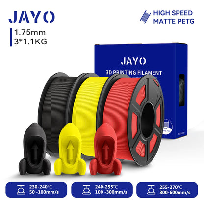 JAYO PETG/High Speed Matte PETG 3D Printing Filament 1.75MM Mix-Colors & No bubbles &Non-toxic For 3D Printer & Pen 3Rolls