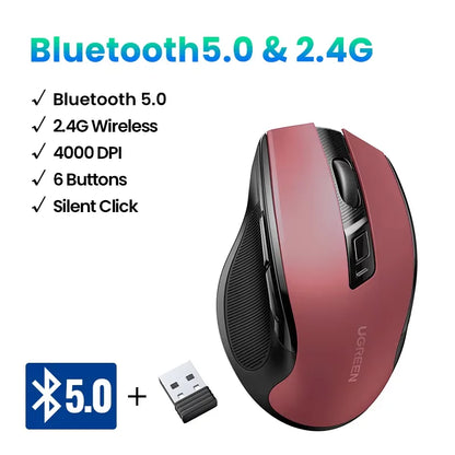 UGREEN MU006 Wireless Mouse – BT5.0 & 2.4G, 4000 DPI, 6 Silent Buttons, Ergonomic for MacBook & PC