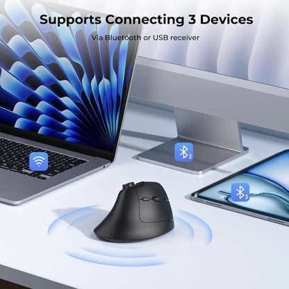 seenda MOU-302 Ergonomic Vertical Wireless Mouse | USB + Dual BT | Volume Knob | Quiet Clicks | Multi-Device