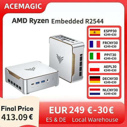 ACEMAGIC Mini PC AMD Ryzen Embedded R2544 | 16GB RAM | 512GB SSD | Dual 4K | Windows 11
